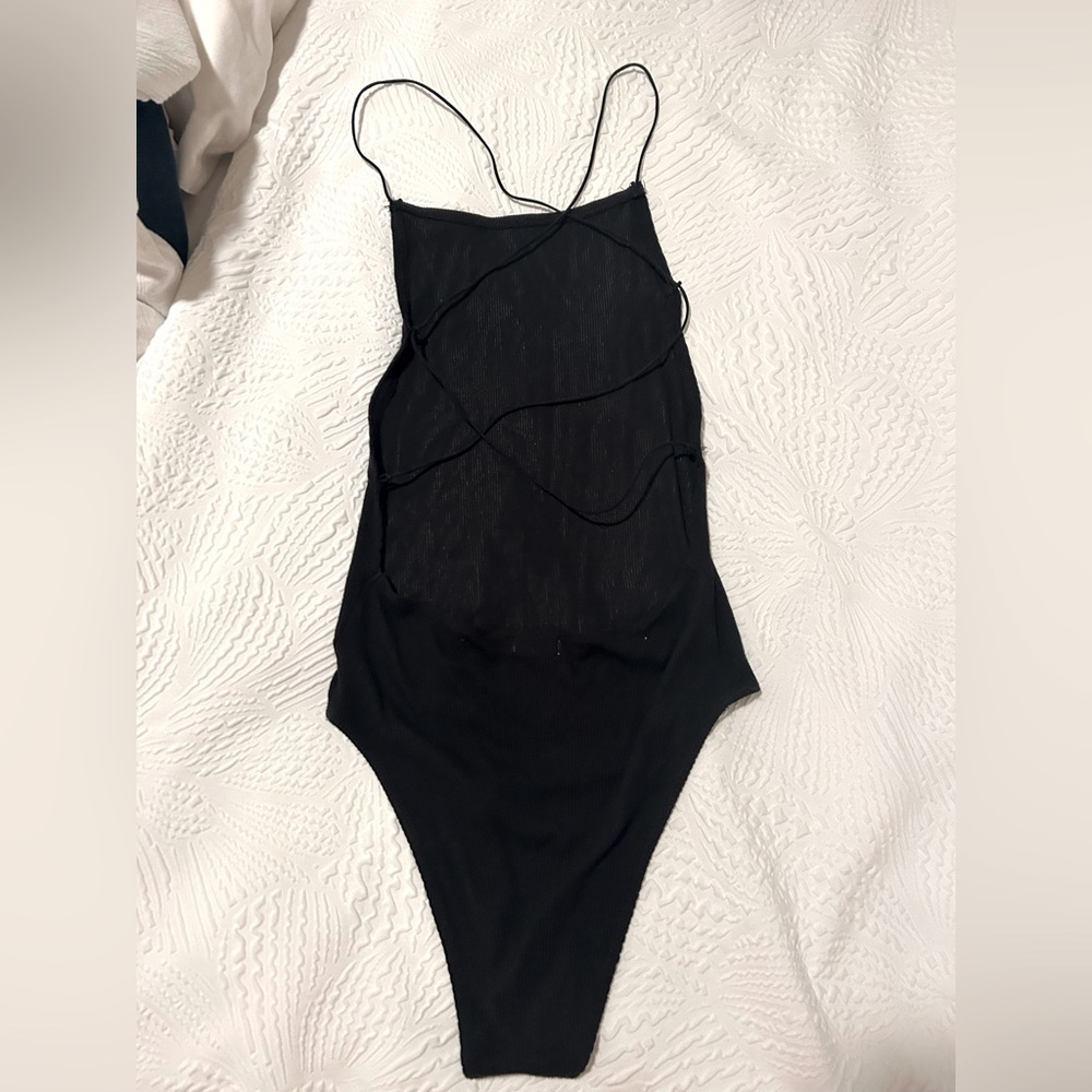 Black backless body suit